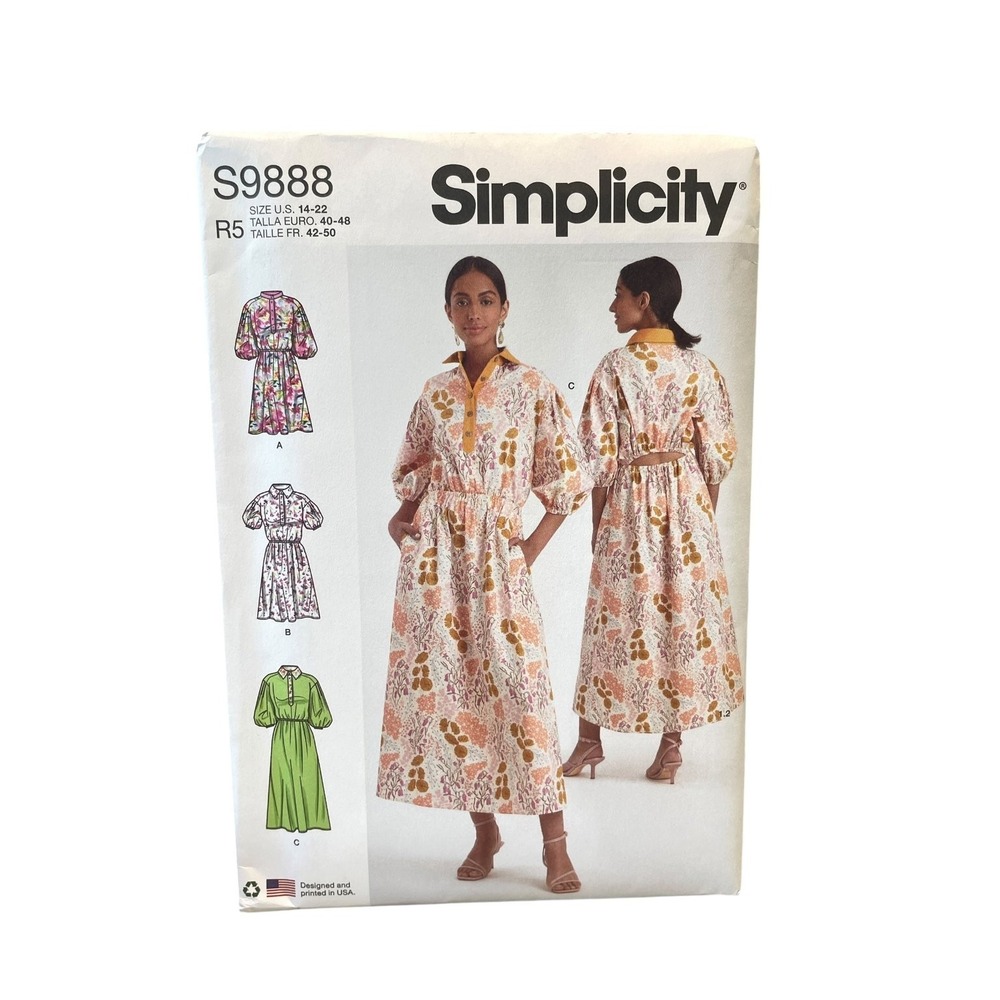Simplicity S9888 Misses' Dresses US 14-22 Modern Gathered Midi Dress Pattern